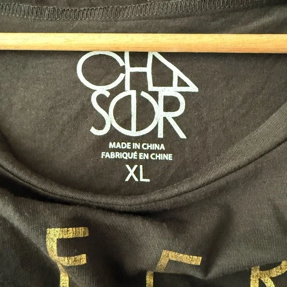 Chaser Chocolate Brown Graphic T-Shirt with Gold Cheers Print - Picture 3 of 4